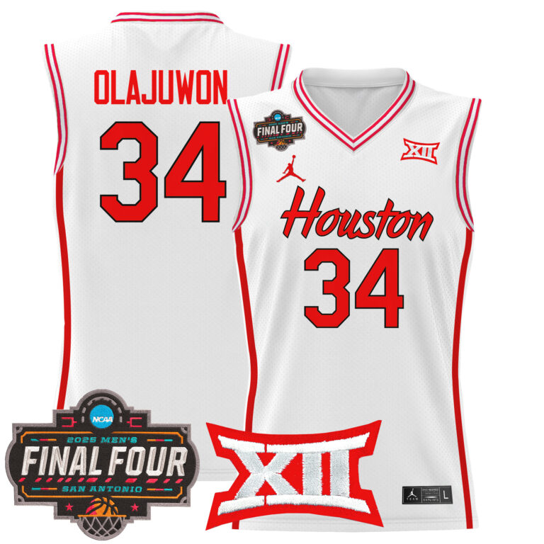 Men Houston Cougars #34 Olajuwon white 2025 Final Four Patch NCAA Jersey style 2->more ncaa teams->NCAA Jersey